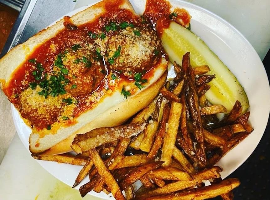 Miss Mary's meatballs or chicken parmigiana sub